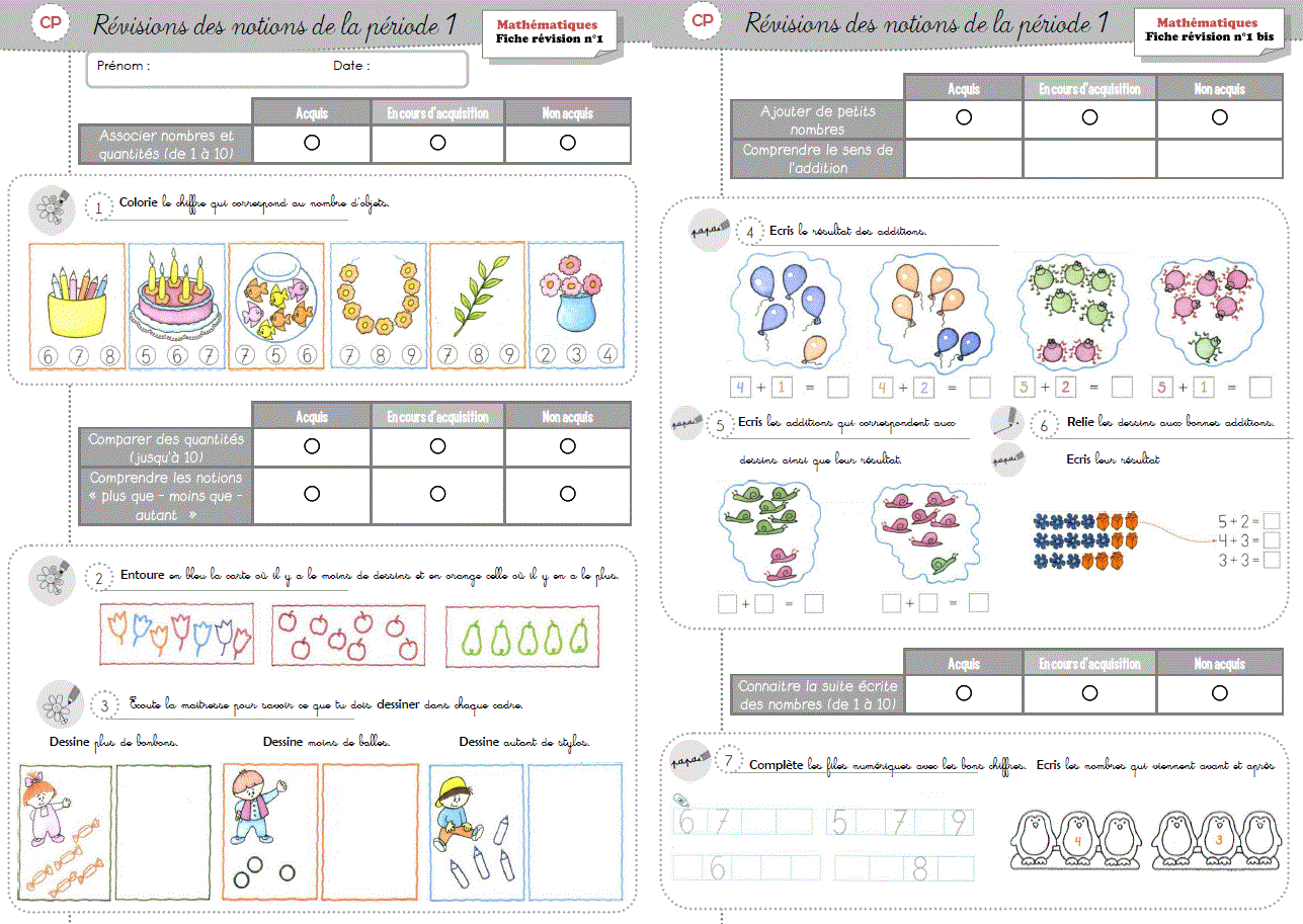 Evaluations De Fin De Periode Mathematiques Cp Orpheecole